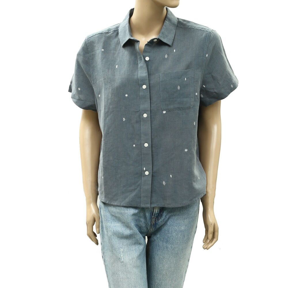 Bridge & Burn Buttondown Women's Shirt Tunic Top Printed Short Sleeves M 288597